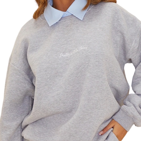 Pretty Little Thing Heather Marled Gray Graphic Oversized Hooded Sweatshirt S - Picture 5 of 10